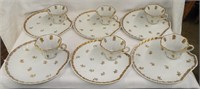 6 Piece French Porcelain Gilt Decorated Snack Set