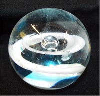 Blue And White Swirl Art Glass Paper Weight