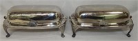 Pair Of Silver Plate Butter Dishes, Glass Inserts