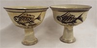 2 Footed Cups With Fish Design