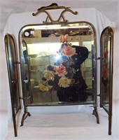 Triple Mirror With Hand Painted Flowers