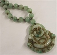 Light Green Jade Necklace W/smiling Buddha Pendant