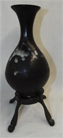 Black Pottery Vase With Metal Base