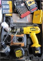 1 flat tools: Dewalt 9.6v drill, charger,