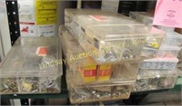 Metal shelf w/ contents: 36x12x62, sorter boxes of