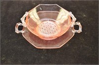 Pink Depression Bowl with Handled Server