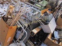 1 lot scrap iron, shelf/cot, chairs, covers,