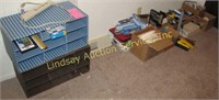 2 cardboard sorter boxes & group of misc office