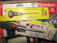 1 box tools some new: glue gun, files,