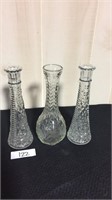 Lot of three clear glass bud vases