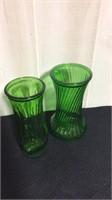 Vintage green glass vases