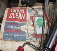 3 long hand drain cleaners, 3 small hand crank