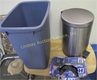 Wood tv tray & 3 mixed trash cans