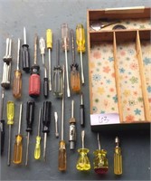Large lot of screwdrivers and vintage box
