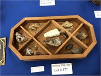 ASSORTMENT OF GEOLOGICAL SPECIMENS IN WOOD