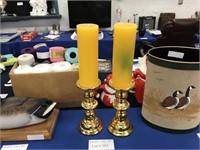 PAIR OF GOLD TONE PORCELAIN CANDLE STICKS