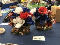 PATRIOTIC BEARS PLANTERS WITH RED, WHITE AND BLUE