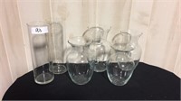Lot of 6 clear glass vases