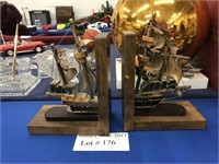 TWO HALVES OF SAILING VESSEL BOOKENDS