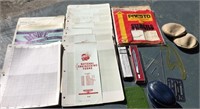 Lot of vintage drafting papers and tools