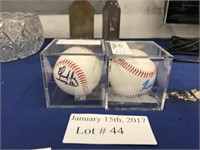 TWO AUTOGRAPHED BASEBALLS BY EDDIE PEREZ AND