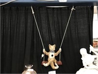 LOUISVILLE STONEWARE HAND CRAFTED CAT ON SWING