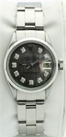 Ladies Black MOP Diamond Date Rolex Watch