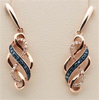 10kt Rose Gold Blue & White Diamond Earrings