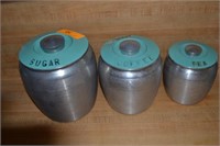 3 MID-CENTURY ALUMINUM KITCHEN CANISTERS