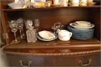 CONTENTS OF BOTTOM SHELF OF CHINA CABINET