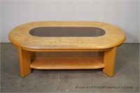 Oval Oak Coffe Table with Glass Top