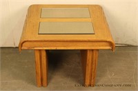 Oak End Table with Mirror Top
