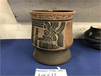 HAND TURNED MEXICO POTTERY JARDINIERE WITH IMAGE