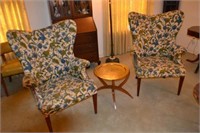 2 FLORAL DESIGN HIGH BACK CHAIRS