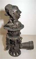 18thC Nigerian bronze figural pipe