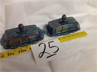 2 CARNIVAL GLASS BUTTER DISHES