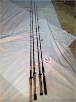 4 FISHING RODS, 1 RETRACTABLE
