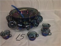 12" CARNIVAL GLASS PUNCH BOWL W/ CUPS