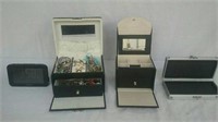 Jewelry box case with jewelry, alarm clock, and 2