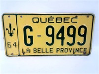 1 Plaque d'immatriculation Québec 1964