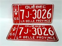 2 Plaques d'immatriculation Québec 1966