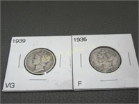 Silver Mercury Dimes: 1936 & 1939