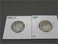 Silver Mercury Dimes: 1936-D & 1937