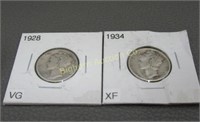Silver Mercury Dimes: 1928 & 1934