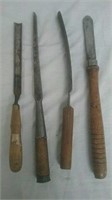 4 chisels with wooden handles various types and