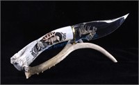 Custom Made Elk Horn Knife with Stand