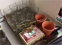 BOX LOT OF GLASSES AND PLANTERS