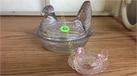 SET OF 2 GLASS CHICKEN  LARGE IS CLEAR AND SMALL