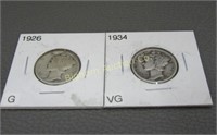 Silver Mercury Dimes: 1926 & 1934