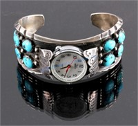 Zuni Sterling Silver Turquoise Watch Cuff